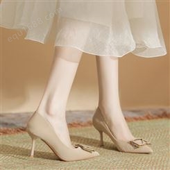 H763-27羊皮垫细跟高跟鞋女法式小香风单鞋日常方扣春夏新款女鞋