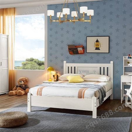 新枫格青少年卧室家具1.5米儿童床男孩房实木单人床